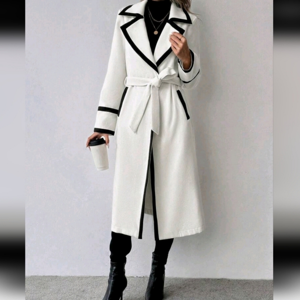 Elegant White and Black Women's Coat - Picture 2 of 7